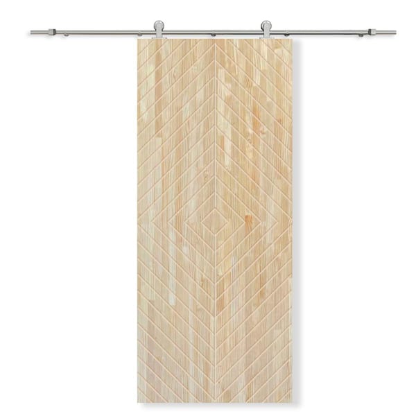 CALHOME 30 in. x 80 in. Natural Pine Wood Unfinished Interior Sliding Barn Door with Hardware Kit