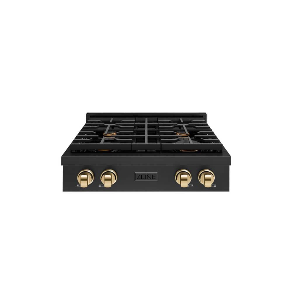 Autograph Edition Paramount 30 in. 4-Burner Porcelain Cooktop in Black Stainless Steel with Polished Gold Accents