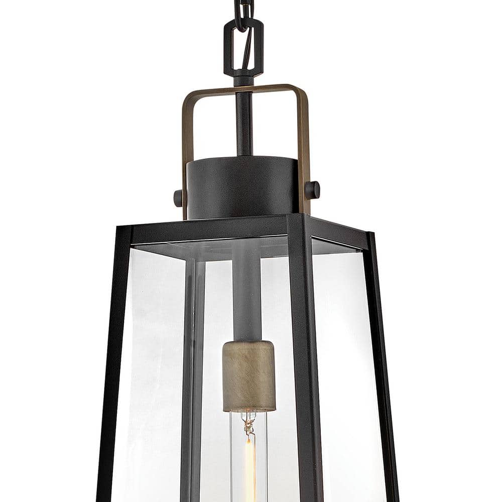Hugh Large Black and Bronze Clear Glass Outdoor Lantern