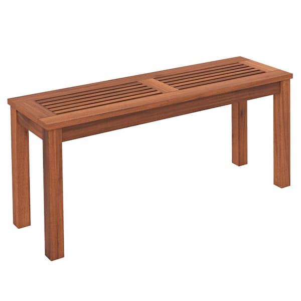 HONEY JOY Stable Wood Frame Outdoor Bench 2-Person Solid Wood Bench with Slatted Seat 39.5 in. Patio Long Bench