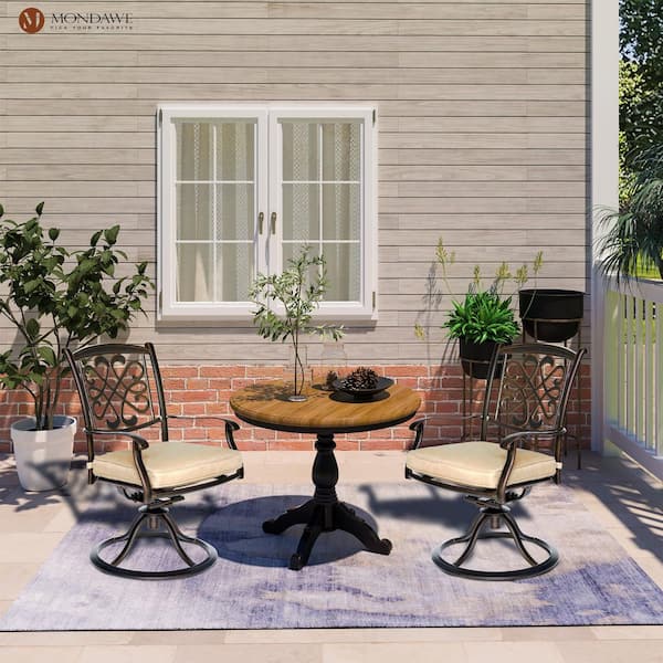 Uitschakelen taal Fysica Mondawe ROK Dark Gold 3-Piece Cast Aluminum Round 28 in. H Outdoor Bistro  Set with Swivel Metal Chairs with Beige Cushion MD-990-000 - The Home Depot