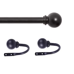 Chelsea 48 in. - 86 in. Adjustable Single Curtain Rod with Holdbacks 5/8 in. Dia. in Black with Ball Finials
