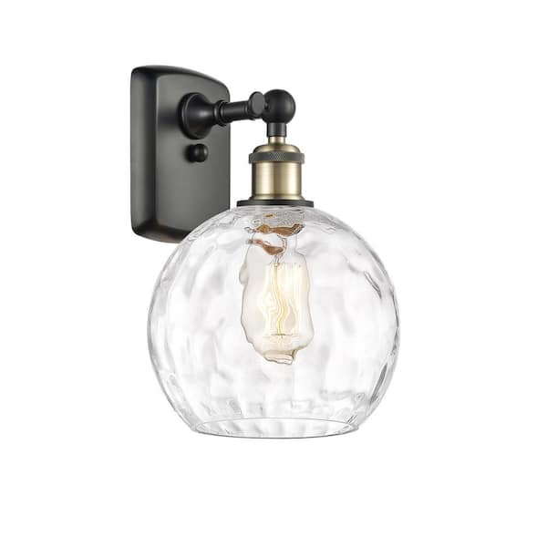 Athens Water Glass 1-Light Black Antique Brass, Clear Water Glass Wall Sconce with Clear Glass Shade