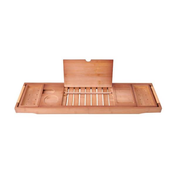 Bamboo Walnut Bathtub Trays Caddy with Leather Handles