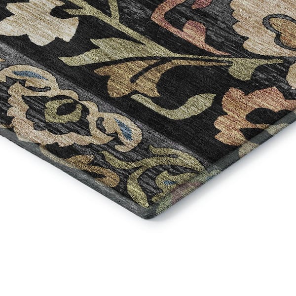 Mayfield Premium Machine Washable Abstract AMF2193 Black 8 ft. x 8 ft. Round Rug