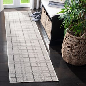 Bermuda Ivory/Gray 2 ft. x 12 ft. Runner Geometric Striped Indoor/Outdoor Area Rug