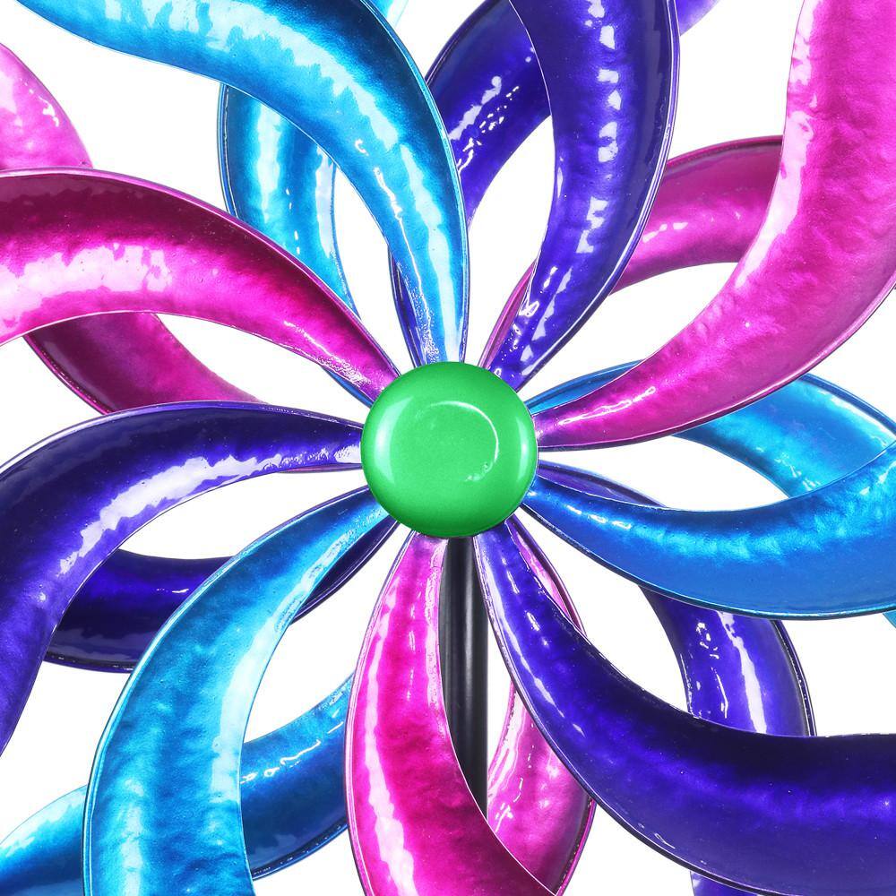 Pink and Blue Metal Double Pinwheel Spinner Garden Stake