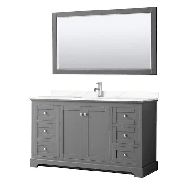 Wyndham Collection Avery 60 in. W x 22 in. D x 35 in. H Single Bath Vanity in Dark Gray with Giotto Quartz Top and 58 in. Mirror