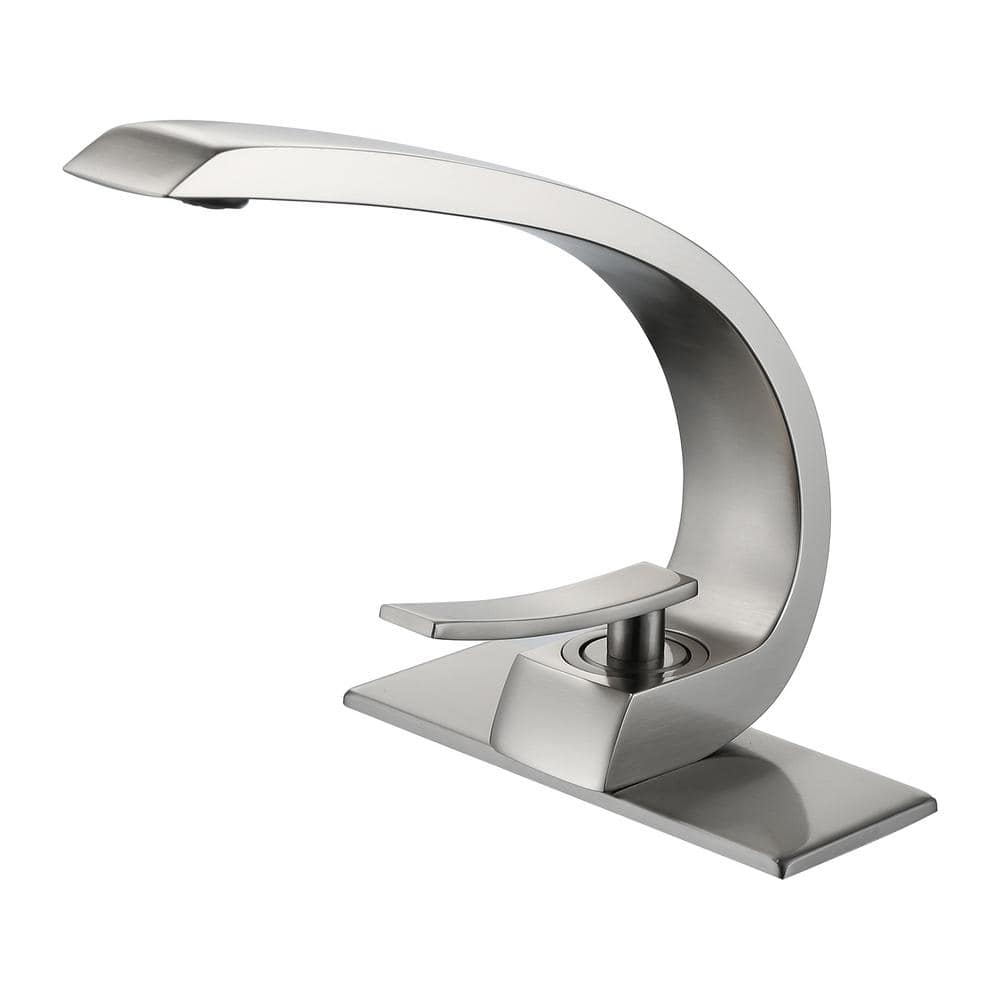 Single Hole 1-Handle Bathroom Faucet in Brushed Nickel with Deck Mount Lead