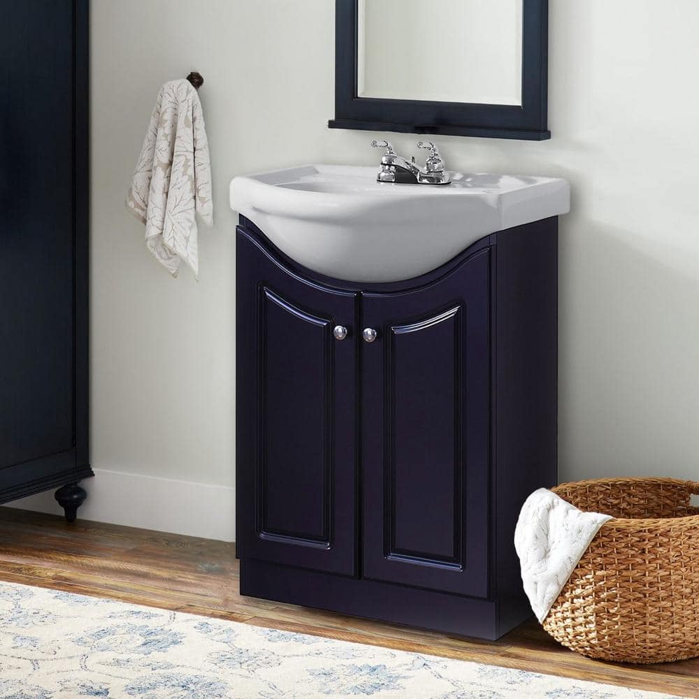 24" Satin Black MDF Freestanding Vanity with White Ceramic Top