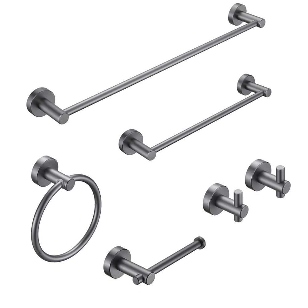 6-Piece Bath Hardware Set with Hand Towel Bar, Hooks, Toilet Paper Holder a