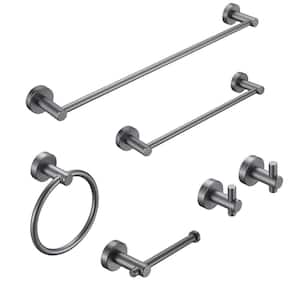 6-Piece Bath Hardware Set with Hand Towel Bar, Hooks, Toilet Paper Holder and Towel Ring in Grey