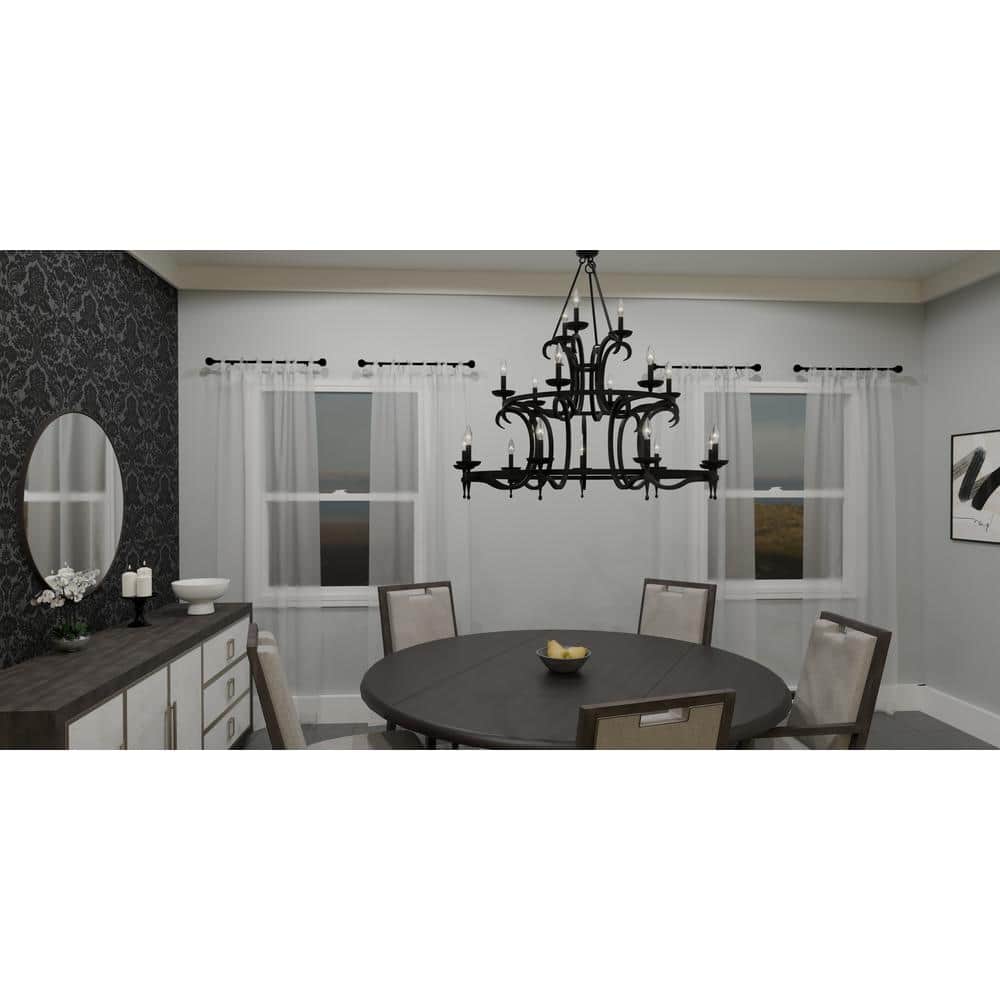 Octavia Black Iron 18-Light Candle Chandelier