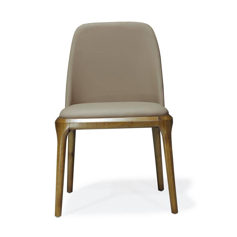 Set of 2 Tan Faux Leather Upholstered Dining Chairs with Ash Wood Legs
