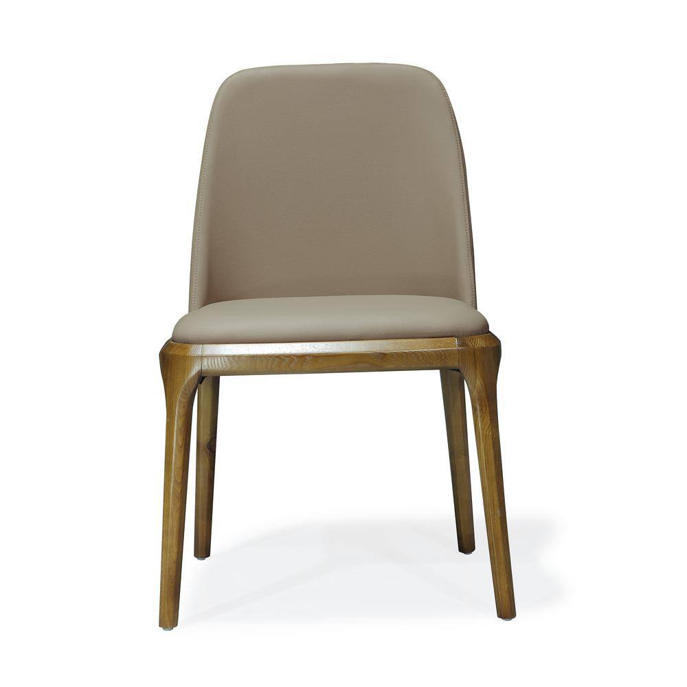 Tan Faux Leather Parsons Dining Chair with Walnut Wood Legs