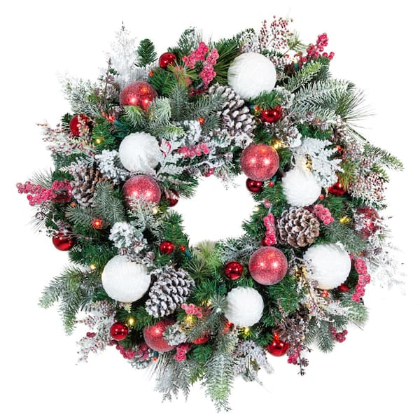 Village Lighting Company 30 in. Artificial Pre-Lit LED Frosted Wonderland Wreath