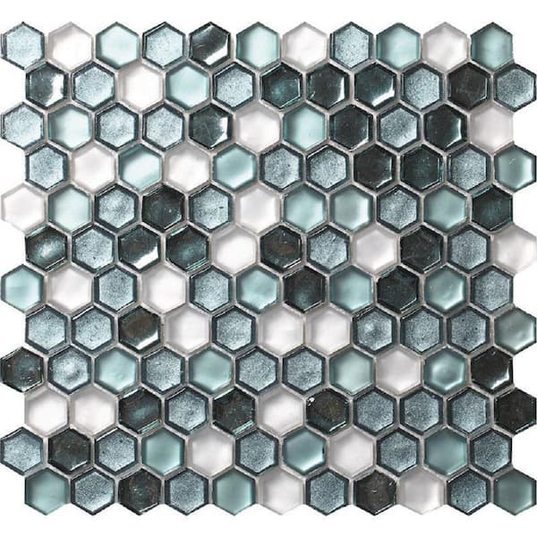 Apollo Tile Blue White 4 in. x 5 in. Hexagon Polished and Honed Glass Mosaic Floor and Wall Tile Sample (0.13 sq. ft./Piece)