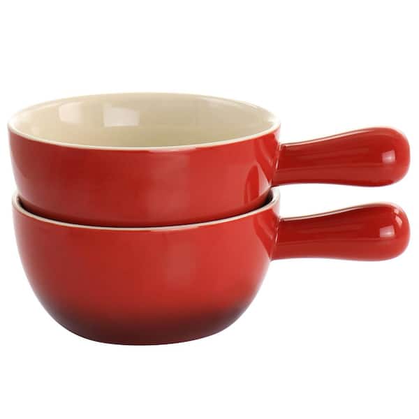 Crock-Pot 22 fl.oz Gradient Red Stoneware Piece Soup Bowl Set with Long Handle 985118005M - The Home