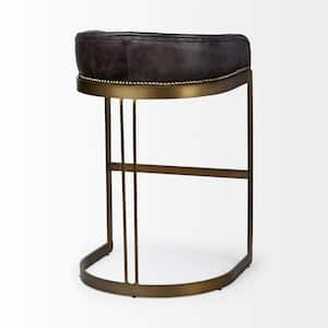 Hollyfield 32.8 in. Total Height Black Leather Seat Gold Metal Base Stool