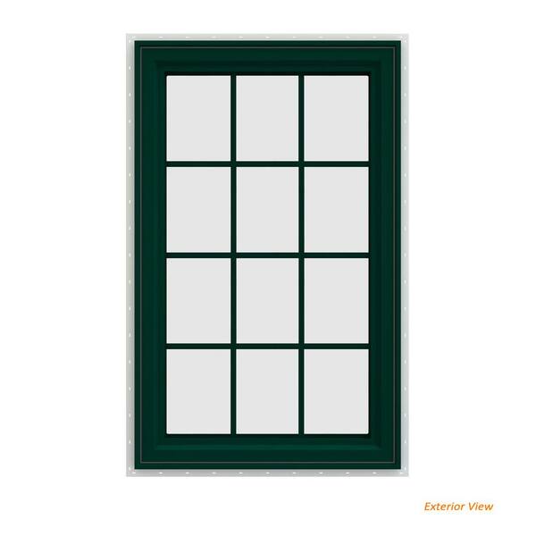 JELD-WEN 29.5 in. x 47.5 in. V-4500 Series Green Painted Vinyl Left-Handed Casement Window with Colonial Grids/Grilles