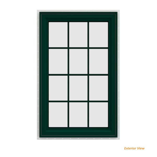 JELD-WEN 35.5 in. x 47.5 in. V-4500 Series Green Painted Vinyl Right-Handed Casement Window with Colonial Grids/Grilles