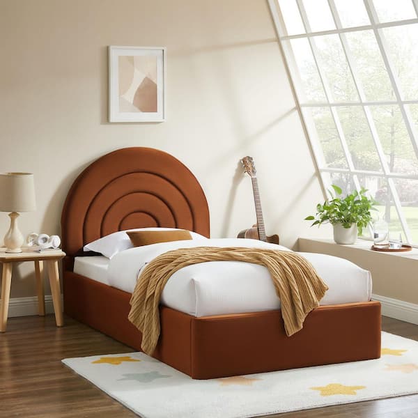 Solana Brown Wood Frame Twin Platform Bed with Arch-Shaped Headboard