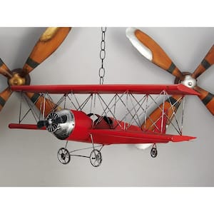 28 in. x  11 in. Metal Red Airplane Wall Decor with Chain Hanger