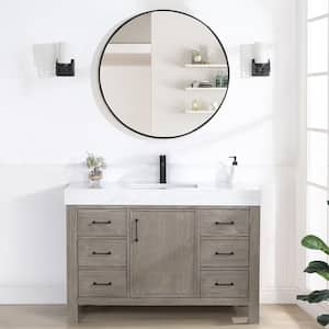 León 48 in.W x 22 in.D x 34 in.H Single Sink Bath Vanity in Fir Wood Grey with White Composite Stone Top