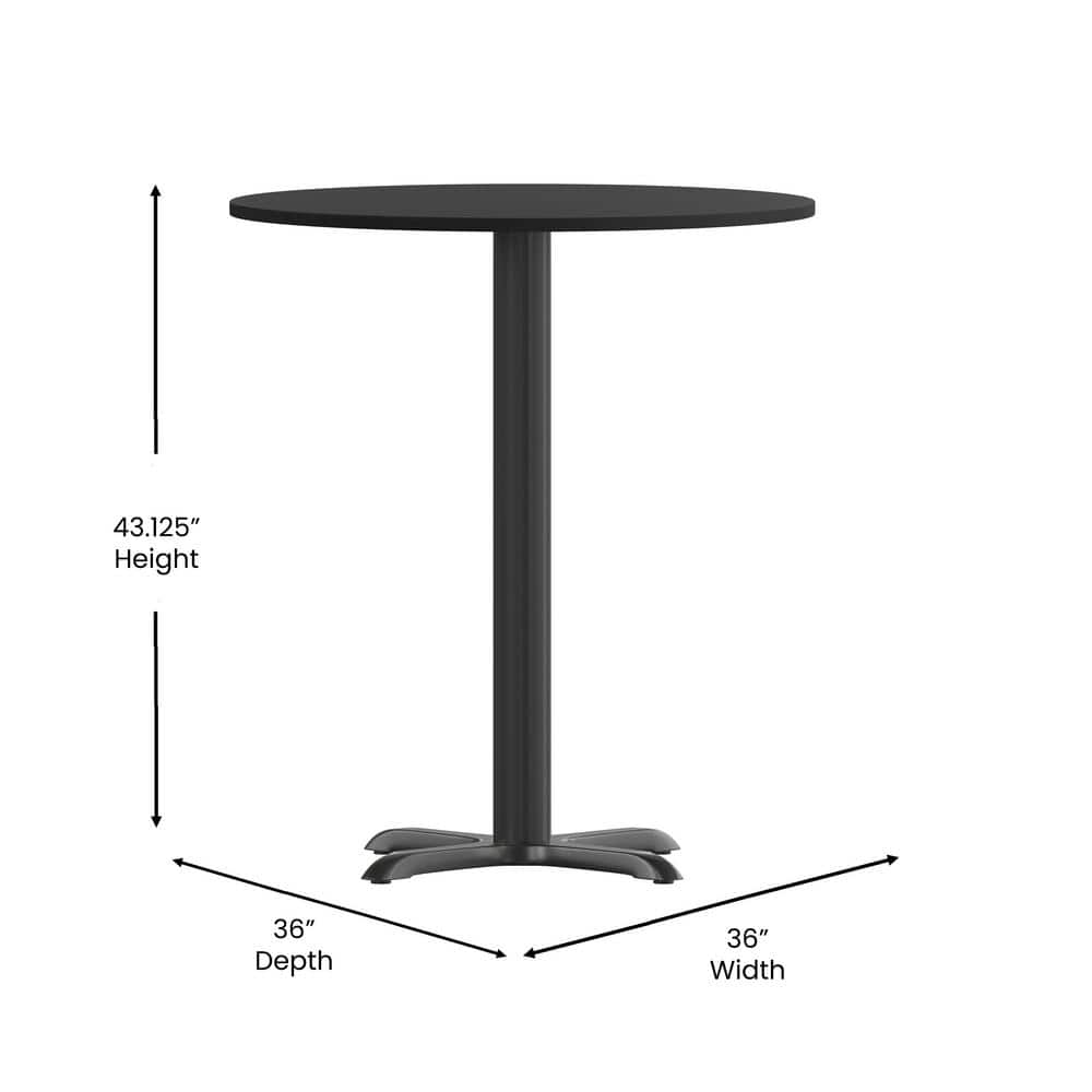 Black Round Laminate Bar Height Table with Cast Iron Base
