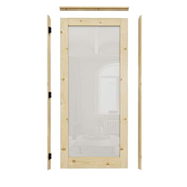 ARK DESIGN 36 in. x 80 in. 1-Lite Frosted Glass Left Handed Unfinished Pine Single Interior Door with Quick Assemble Jamb