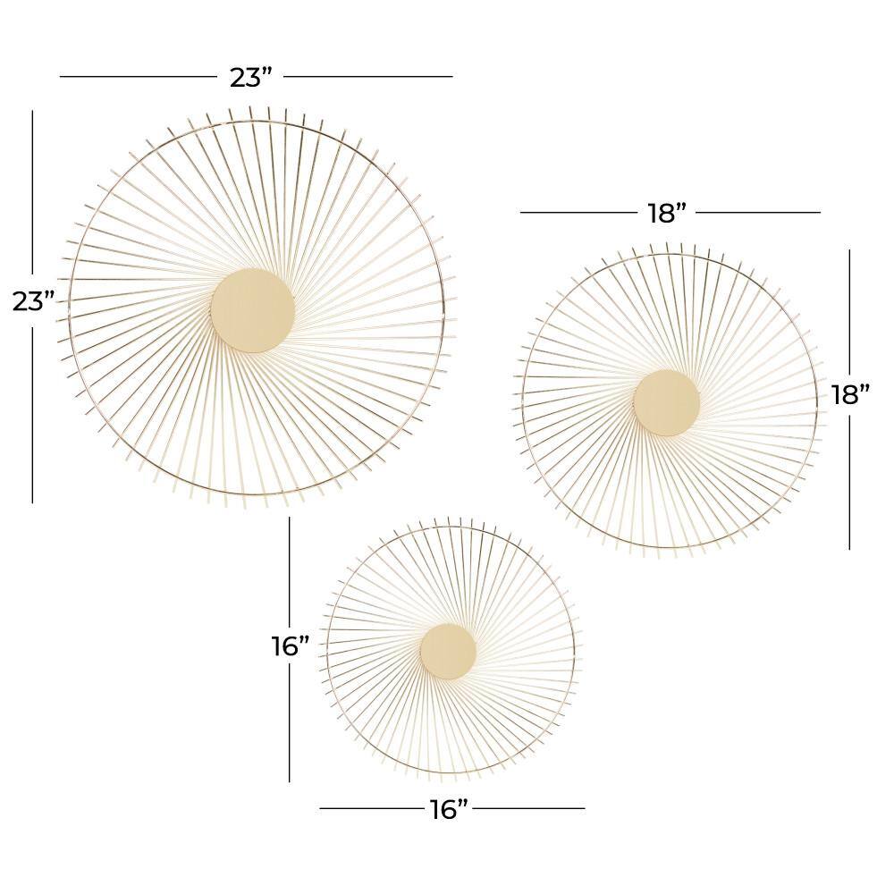 Gold Circular Metal Sunburst Wall Sculpture Set of 3