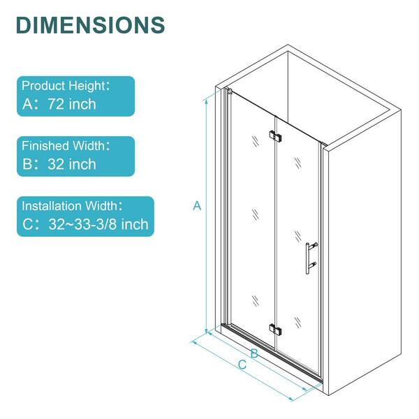 WELLFOR 32 in. W x 72 in. H Bifold Frameless Shower Door with Tempered Clear Glass in Brushed Nickel