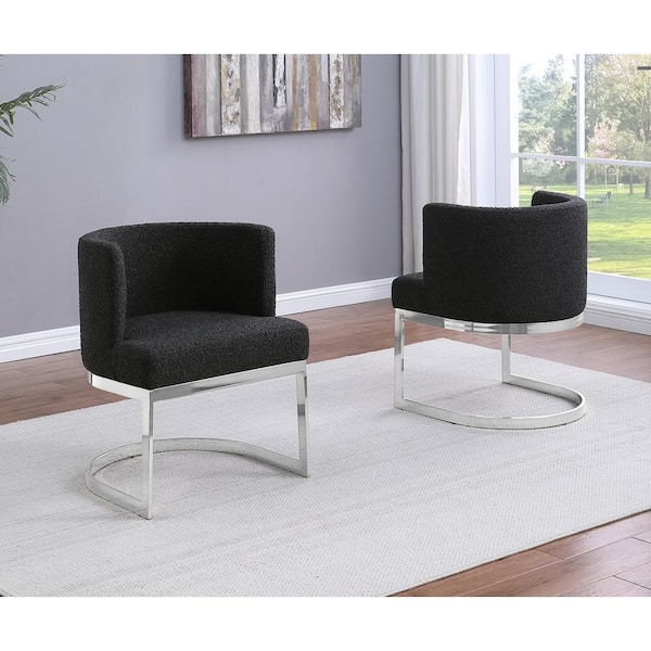 Best Quality Furniture Hart Black Boucle Fabric Side Chair Set of 1 with Chrome Plated Legs