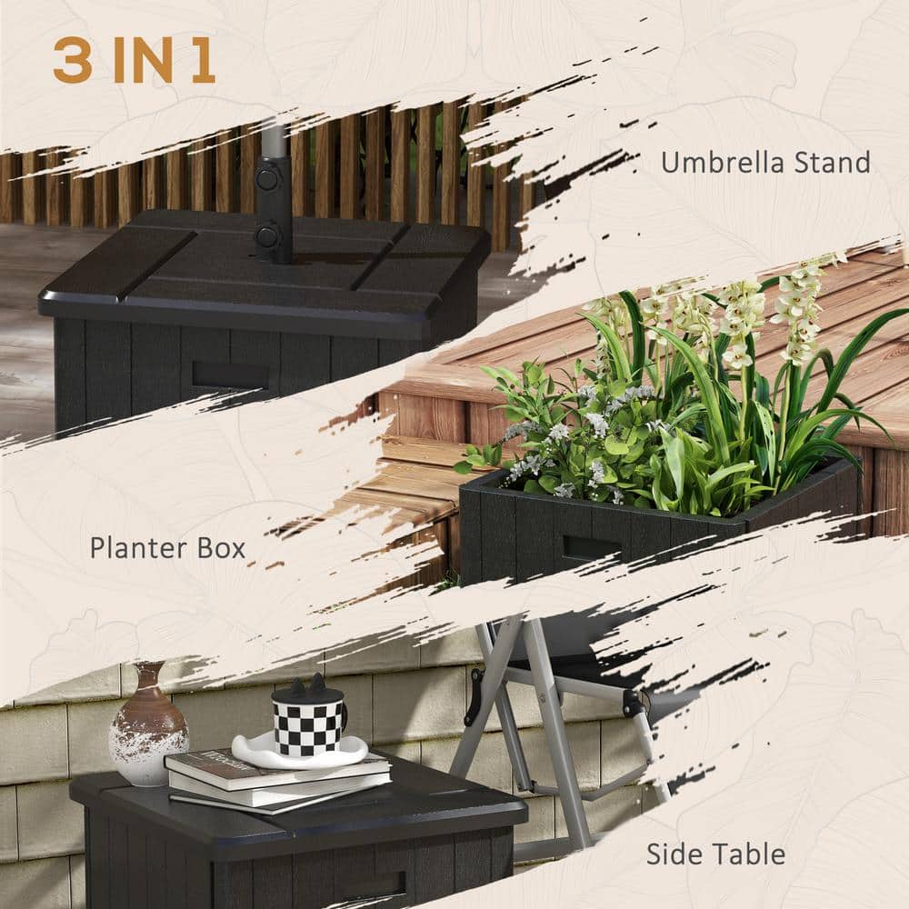 Black Plastic 3-in-1 Wheeled Outdoor Umbrella Base and Table