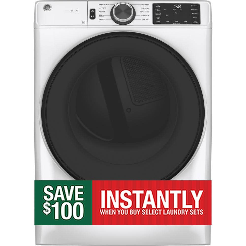 GE 7.8 cu.ft. Smart Front-Load Electric Dryer in White with Steam and Sanitize Cycle