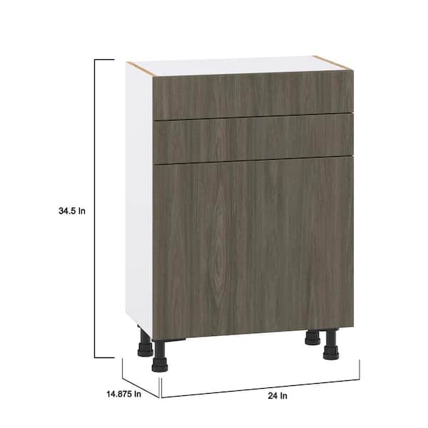 J COLLECTION 24 in. W x 14 in. D x 34.5 in. H Medora Textured Slab Walnut Assembled Shallow Base Kitchen Cabinet with Inner Drawers
