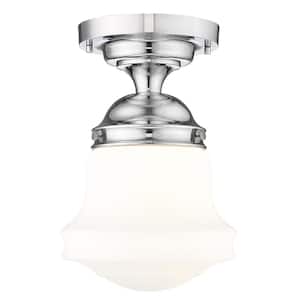 Vaughn 10.5 In. Chrome Flush Mount with Matte Opal Glass Shade with No Bulb Included