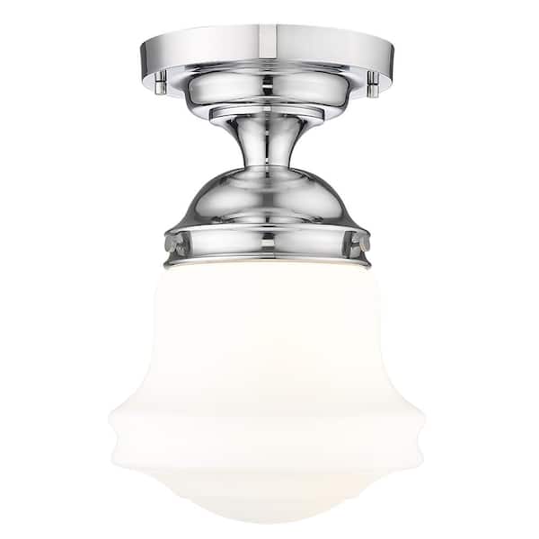 Unbranded Vaughn 10.5 In. Chrome Flush Mount with Matte Opal Glass Shade with No Bulb Included