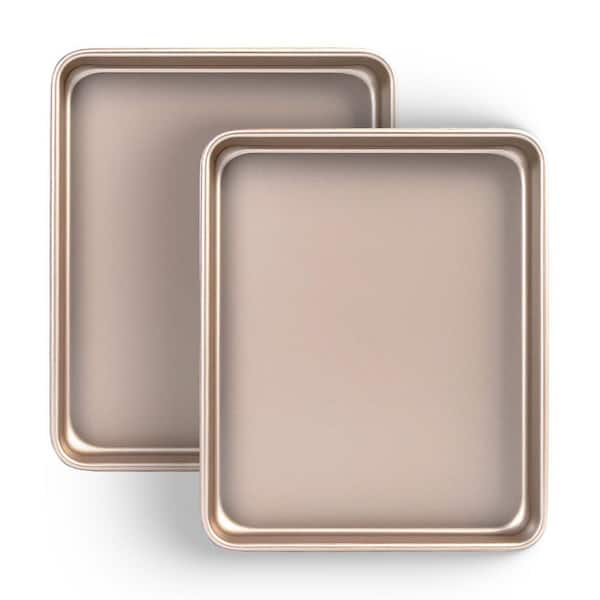2pcs Heavy Carbon Steel Nonstick Baking Sheet Pans Set for Oven Non Toxic Easy Clean Dishwasher Safe Gold