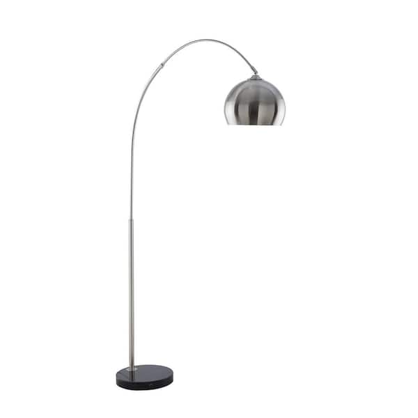 HomeRoots 75.5 in. Gray 1 1-Way (On/Off) Arc Floor Lamp for Living Room with Metal Dome Shade