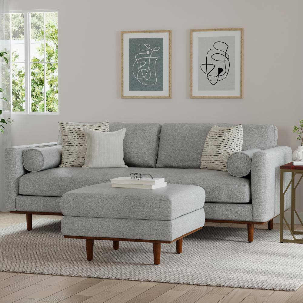 Mist Grey 89-Inch Upholstered Sofa and Ottoman Set