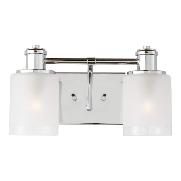 Generation Lighting Norwood 14.125 in. 2 Light Chrome Vanity Light with Clear Highlighted Satin Etched Glass Shades