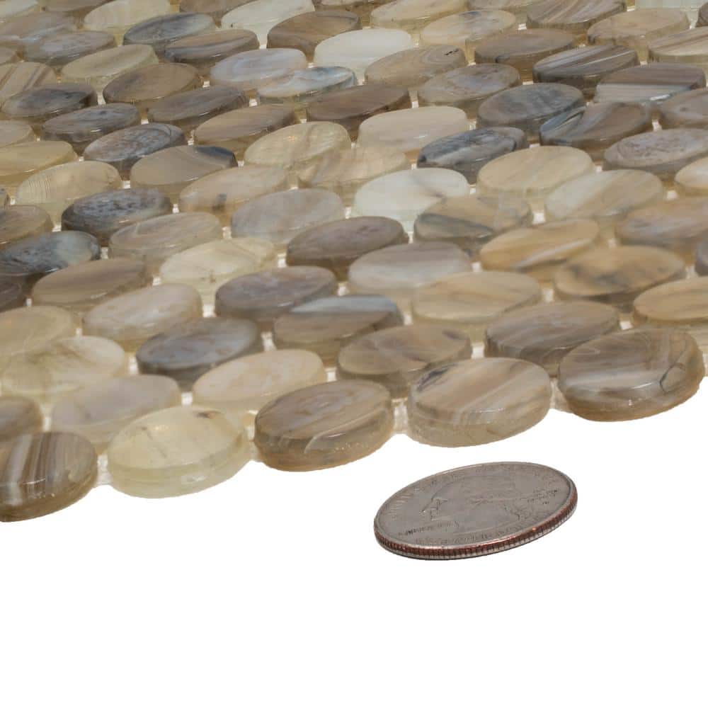 Beige Penny Round Glass Mosaic Tile for Kitchen and Bathroom