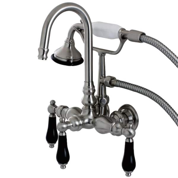 Kingston Brass Vintage 3-3/8 in. Center 3-Handle Claw Foot Tub Faucet with Handshower in Brushed Nickel