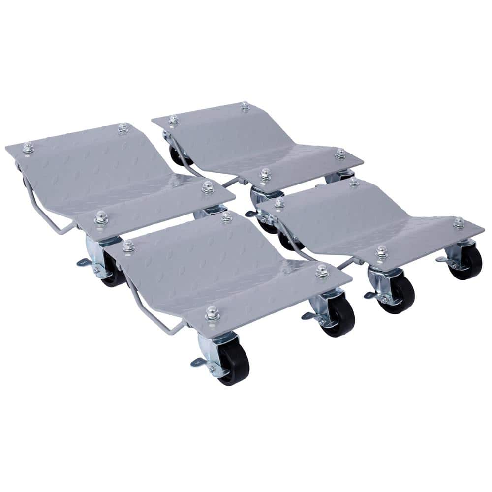 Gray Steel Car Dolly, Heavy Duty Wheel Dolly, 4-Tire Wheel Vehicle Mover Do