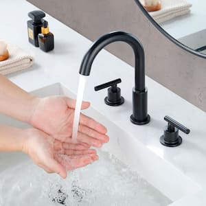 8 in. Widespread Double Handle 1.2 GPM Bathroom Faucet with Quick Connect Hose and Pop-Up Drain in Matte Black