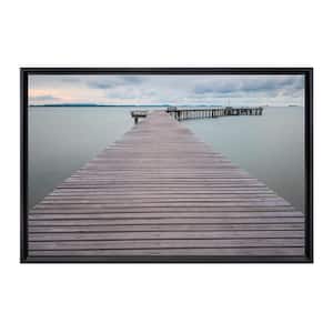 Wood Pier On The Lake Framed Canvas Wall Art - 18 in. x 12 in. Size, by Kelly Merkur 1-piece Black Frame