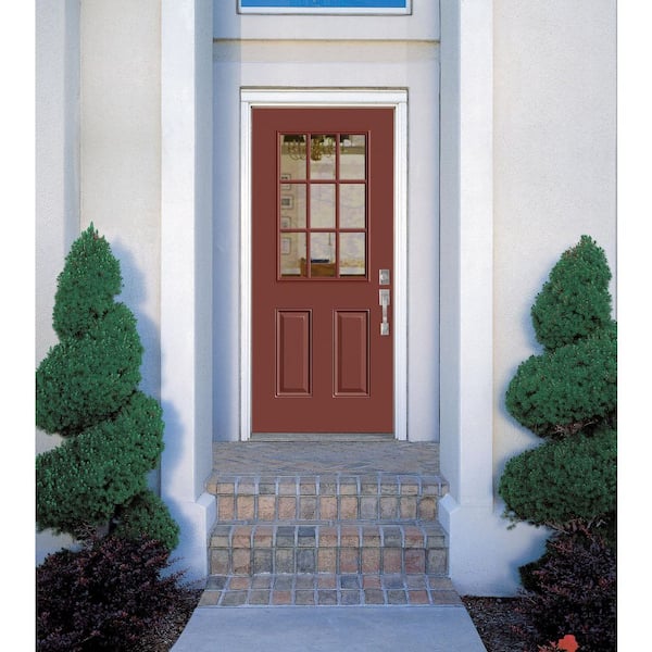 36 in. x 80 in. 9 Lite Left Hand Inswing Painted Steel Prehung Front Exterior Door No Brickmold
