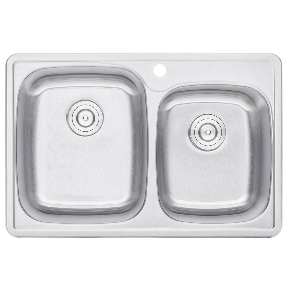 thumbnail image 2 of Ruvati 33 X 22 Inch Drop-in 60/40 Double Bowl Zero Radius Topmount Stainless Steel Kitchen Sink Ruvt1010 2 of 14