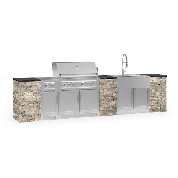 NewAge Products Signature Series 149.16 in. x 25.5 in. x 58.64 in. 11-Piece Outdoor Kitchen Cabinet Set with Natural Gas 40 in. Grill